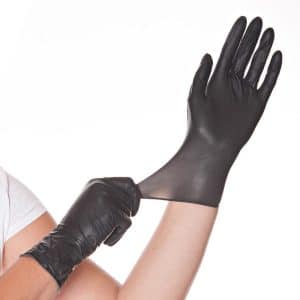 Zwarte latex handschoen